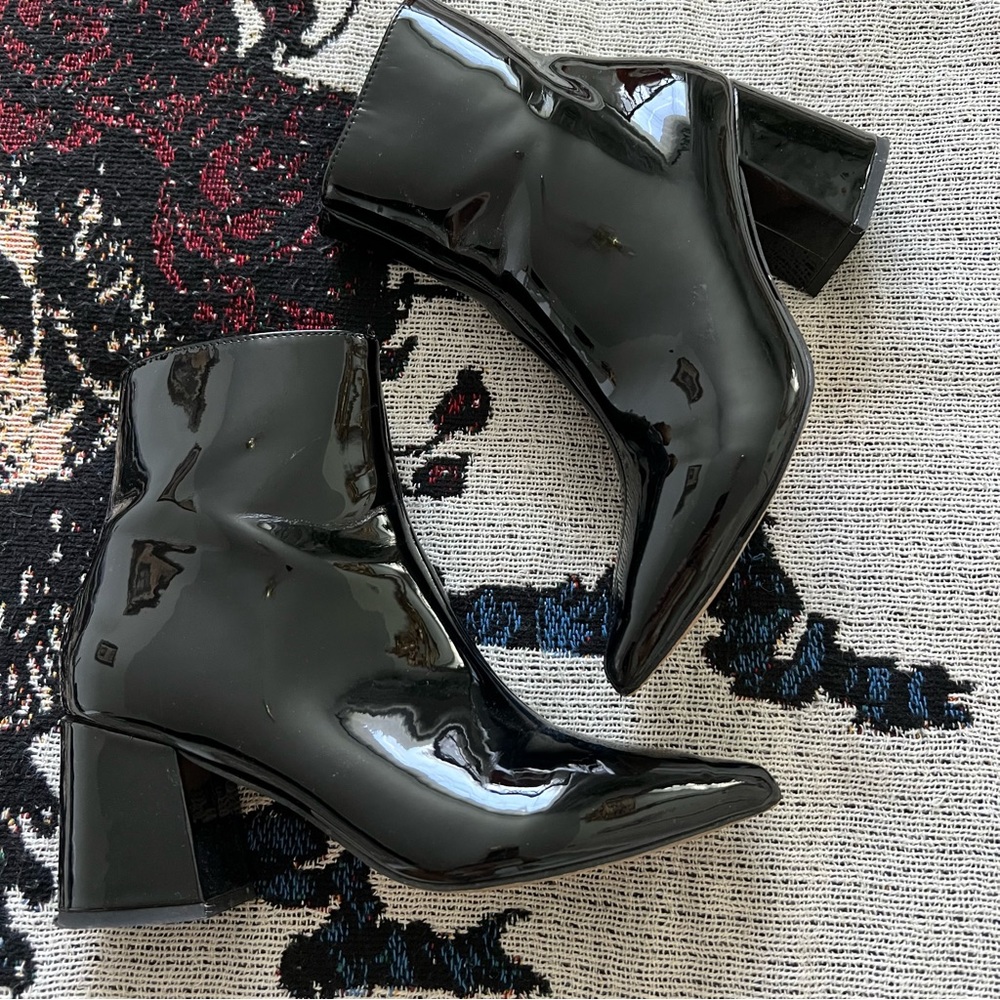 Black Patent Faux Leather Booties